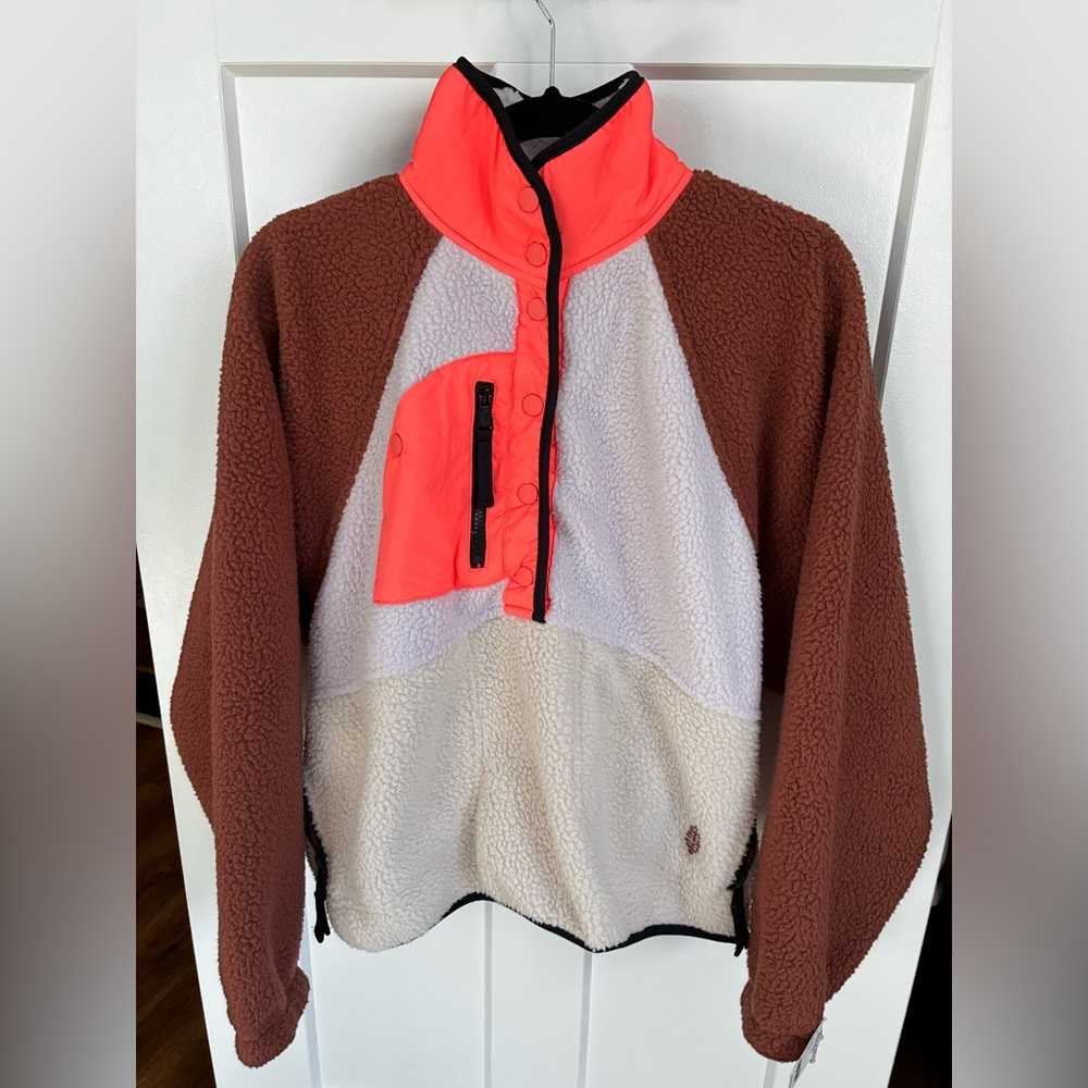 NWT Free People Hit the Slopes fleece 1/4 zip pullover jacket lavender fog combo - Picture 11 of 12